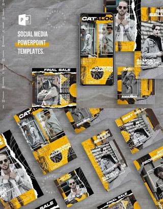 黄色简约手机竖版社交媒体PPT模板Social Media PowerPoint Template