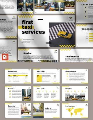 出粗车服务商业公司宣传介绍PPT模板不含照片Taxi Services PowerPoint Presentation Template