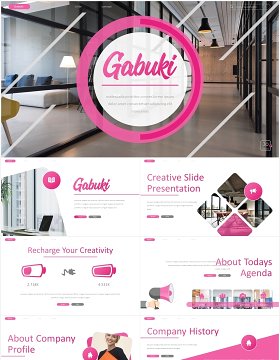 粉色公司宣传个人工作述职报告PPT模板Gabuki Powerpoint