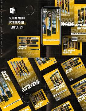 渐变黄色手机竖版社交媒体杂志PPT版式模板Social Media PowerPoint Template