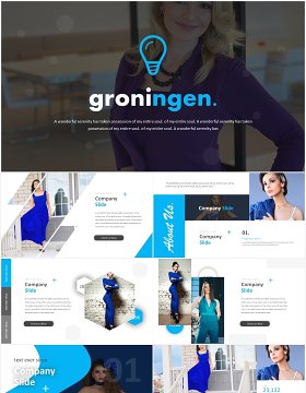 简约蓝色国外图片排版PPT模板Groningen Powerpoint Template