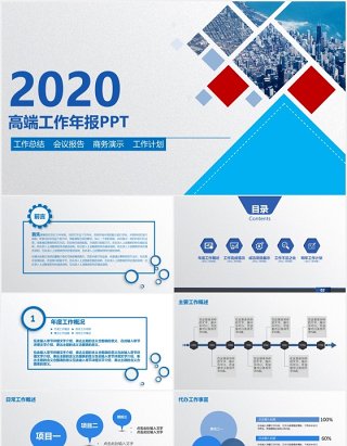 蓝色简约高端工作总结计划报告PPT模板