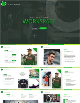 绿色商务工作计划总结汇报PPT国外模板Workspace - Powerpoint Template