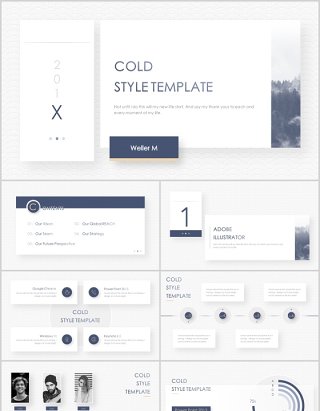 简约冷淡风商务通用PPT模板cold style template