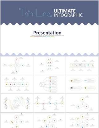 细线循环箭头流程关系图周期时间线用户头像图标PSD素材信息图表PPT元素Ultimate Thin Line Powerpoint Infographic