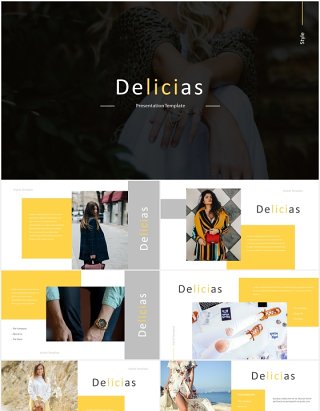 时尚黄色图片排版国外PPT模板Delicias Powerpoint Template