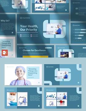 蓝色诊所医疗医院医生PPT模板不含照片Clinic PowerPoint Presentation Template