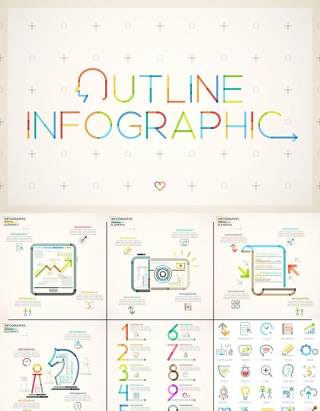 创意图形彩色细线大纲目录信息图表可视化AI矢量图标素材Outline Infographic