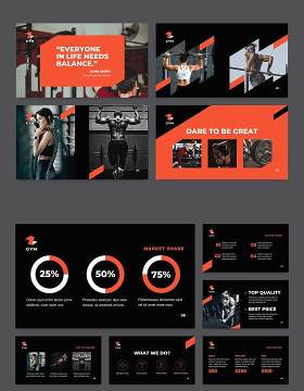 黑色健身房宣传介绍PPT模板不含照片Gym PowerPoint Presentation Template