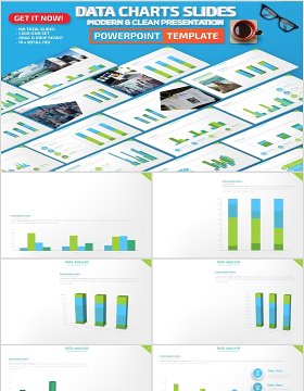 绿色数据柱状图PPT信息图表素材Data Charts Powerpoint Presentation