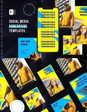 亮黄色手机竖版社交媒体杂志PPT版式模板Social Media PowerPoint Template