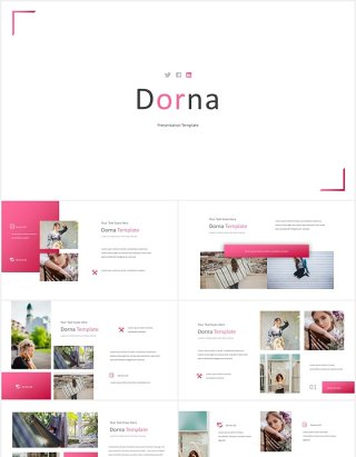 粉色简约国外图片排版PPT模板Dorna Powerpoint Template