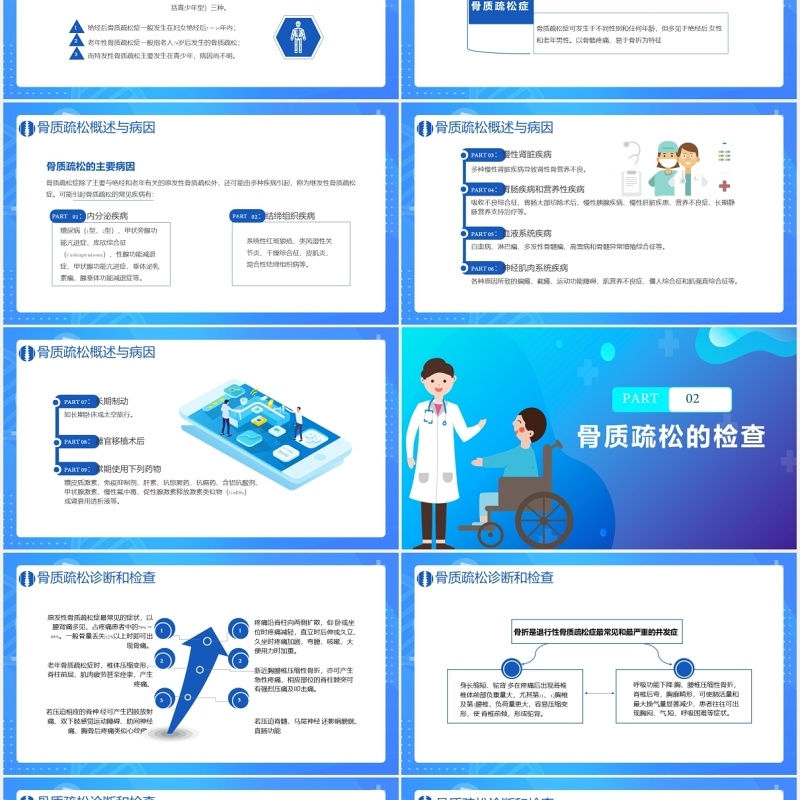 蓝色扁平化骨质疏松症病例讨论医疗医院通用PPT模板