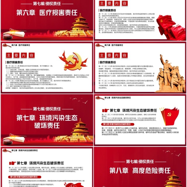 红色中华人民共和国民法典系列第七编侵权责任解读党建党政PPT模板 红色中华人民共和国民法典系列第七编侵权责任解读党建党政PPT模板
