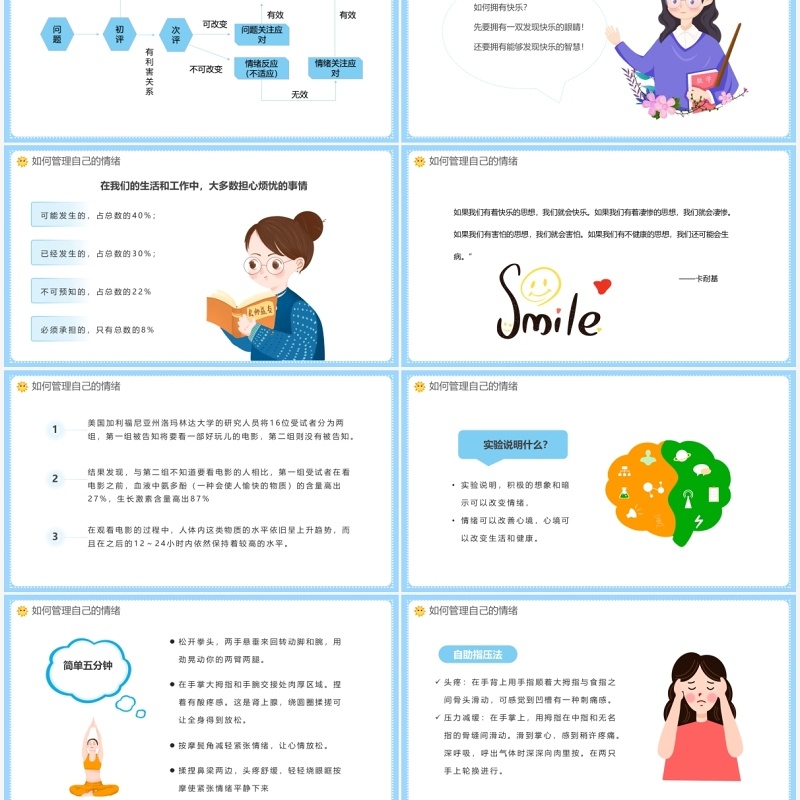 蓝色卡通幼儿园教师情绪管理培训PPT模板