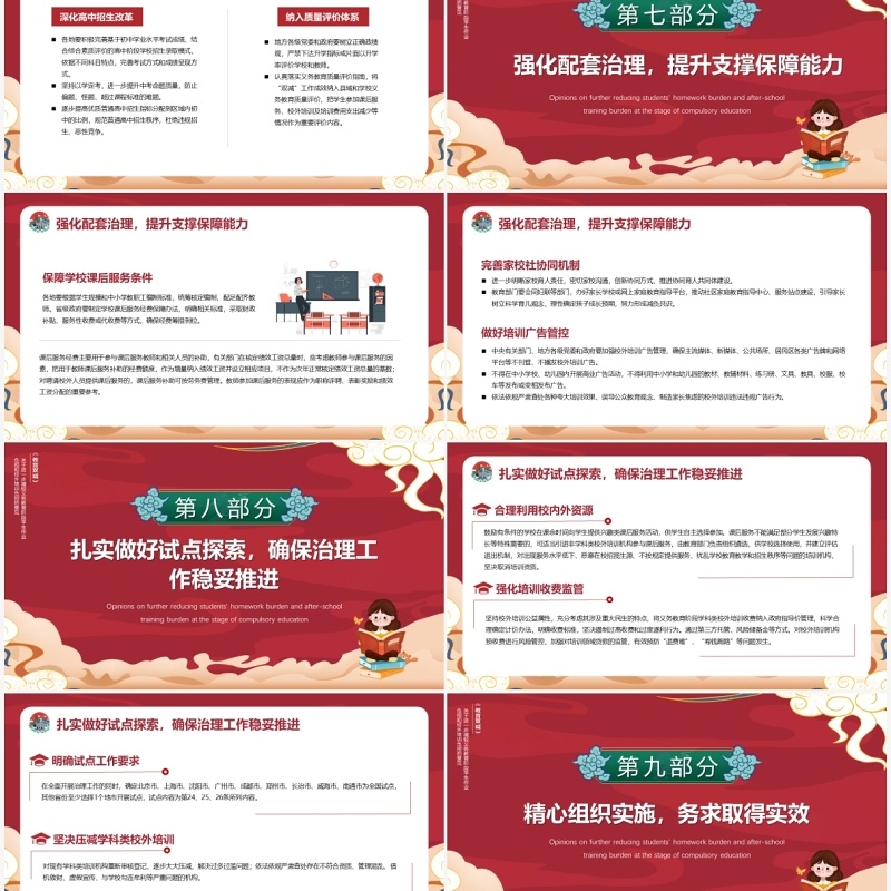 红色国潮风解读教育双减意见PPT模版