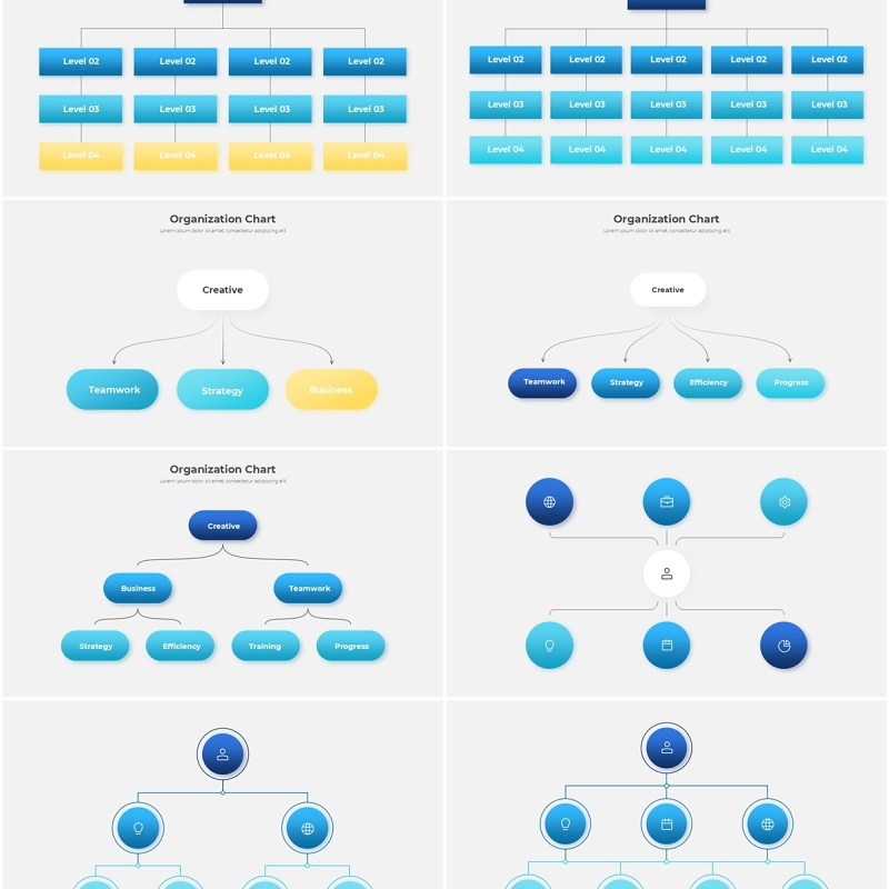 10套深浅色系组织架构图PPT信息图表素材Organizational charts animated powerpoint