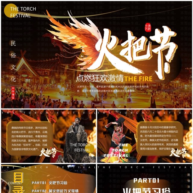 棕色简约风民俗文化彝族火把节PPT模板 棕色简约风民俗文化彝族火把节PPT模板