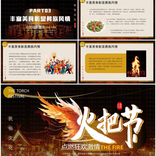 棕色简约风民俗文化彝族火把节PPT模板 棕色简约风民俗文化彝族火把节PPT模板