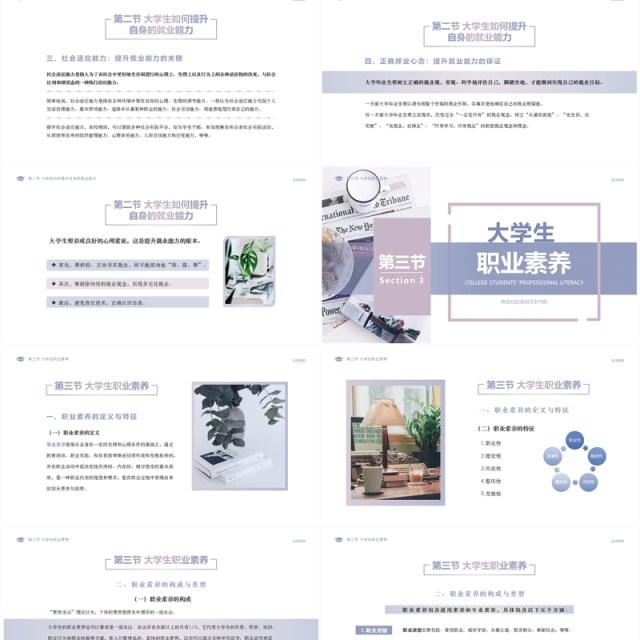 淡紫色莫兰迪大学生就业能力与职业素养PPT模版 淡紫色莫兰迪大学生就业能力与职业素养PPT模版