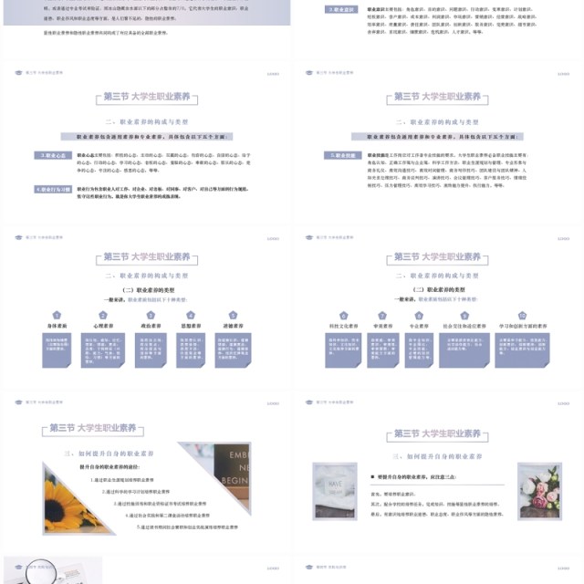 淡紫色莫兰迪大学生就业能力与职业素养PPT模版