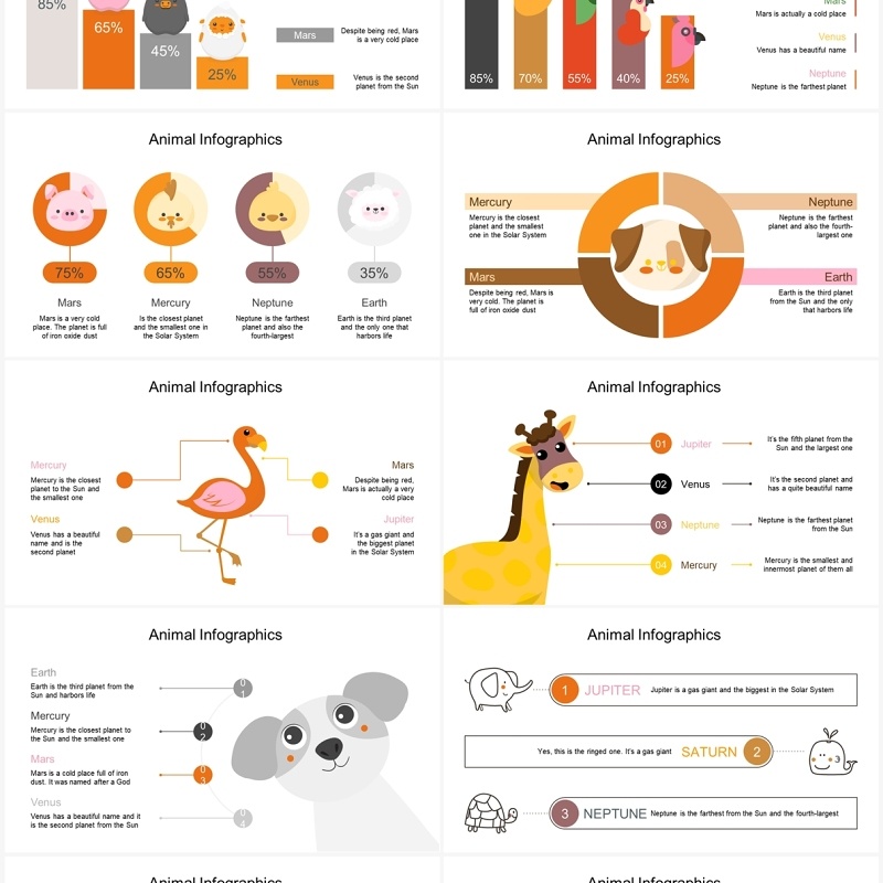 40页卡通动物可视化图表PPT模板