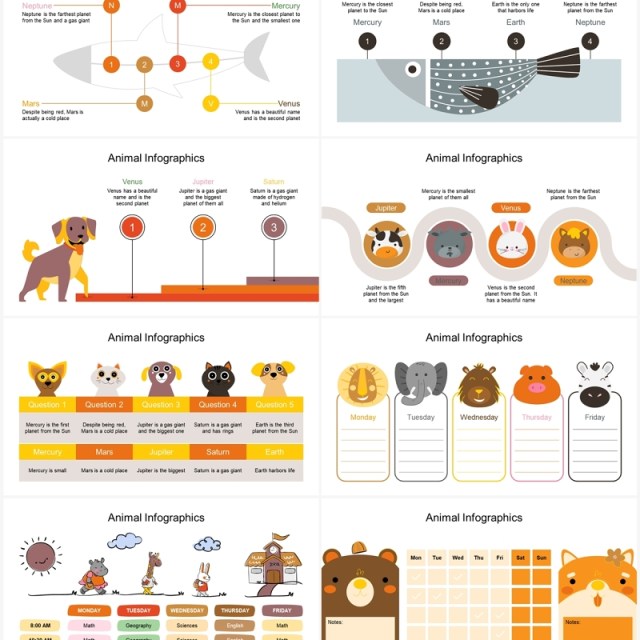 40页卡通动物可视化图表PPT模板