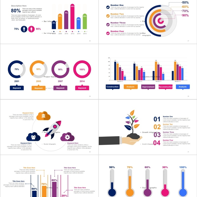 多样多彩箭头阶梯PPT元素素材