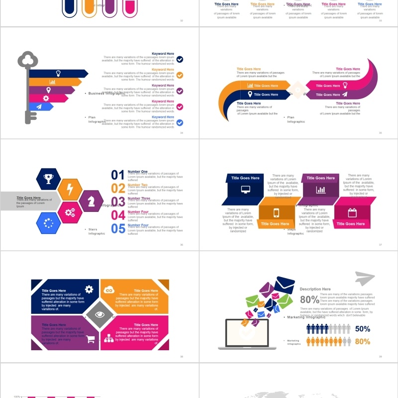 多样多彩箭头阶梯PPT元素素材