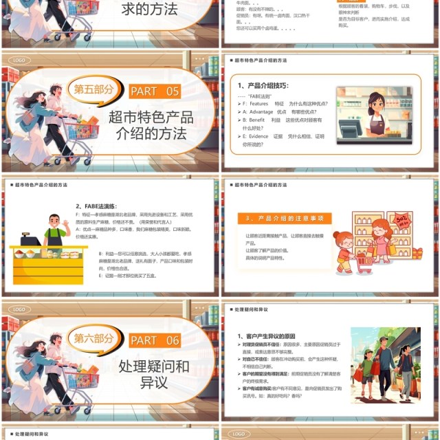 橙色卡通风超市产品促销方法与话术PPT模板 橙色卡通风超市产品促销方法与话术PPT模板