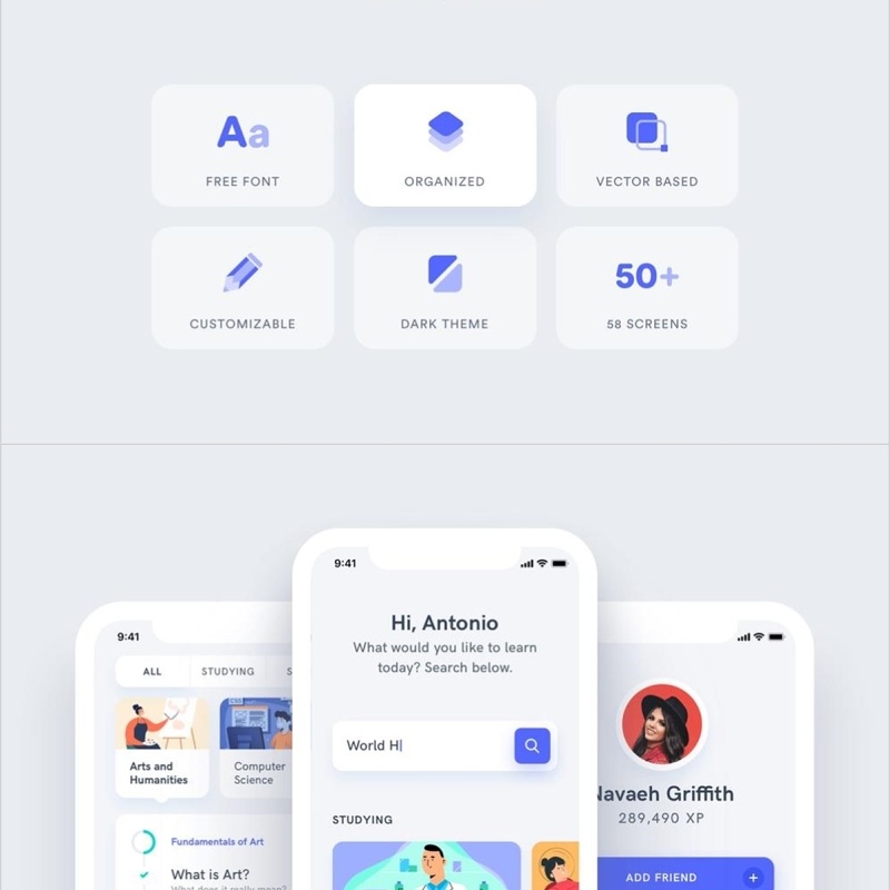 ESTUDIO在线课程教育移动应用UI套件，ESTUDIO移动应用UI套件 Estudio Mobile App UI Kit