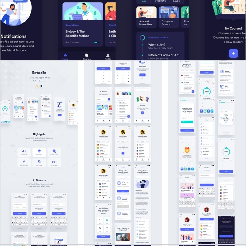 ESTUDIO在线课程教育移动应用UI套件，ESTUDIO移动应用UI套件 Estudio Mobile App UI Kit