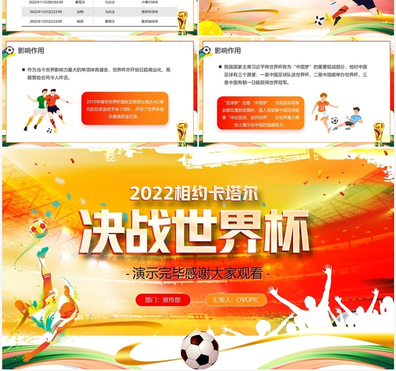 橙色卡通风2022卡塔尔世界杯介绍PPT模板