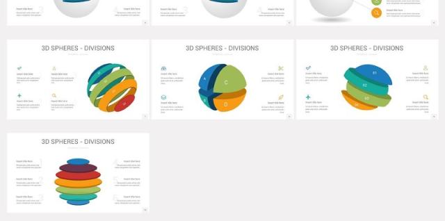 20种配色3D立体切割圆形矢量球体PPT图表