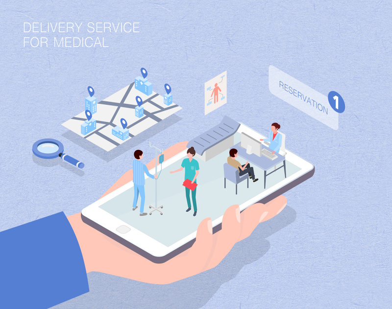 未来医疗服务场景扁平2.5D插画网页UI插图APP设计AI矢量设计素材