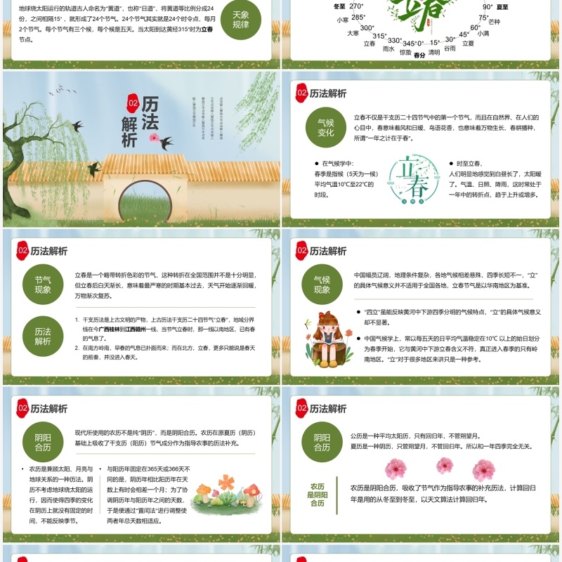 绿色插画风二十四节气之立春介绍PPT模板
