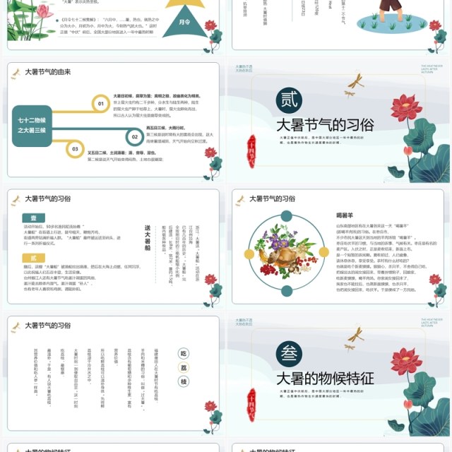 绿色卡通中国风二十四节气之大暑PPT模板 绿色卡通中国风二十四节气之大暑PPT模板