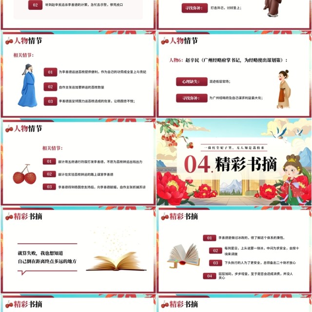 红色国潮风长安的荔枝读书分享PPT模板 红色国潮风长安的荔枝读书分享PPT模板
