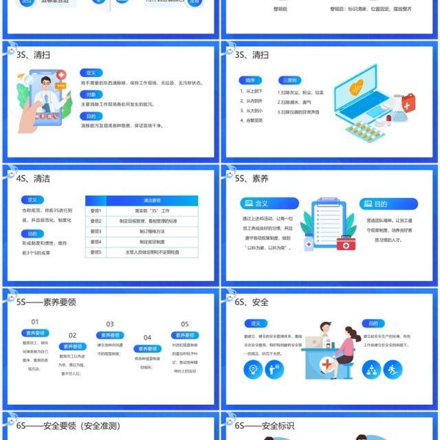 蓝色插画风7S病房管理成果汇报PPT模板