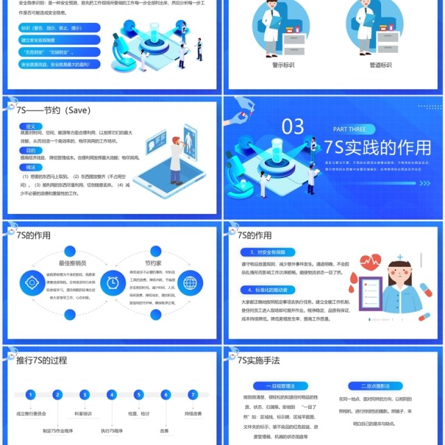 蓝色插画风7S病房管理成果汇报PPT模板