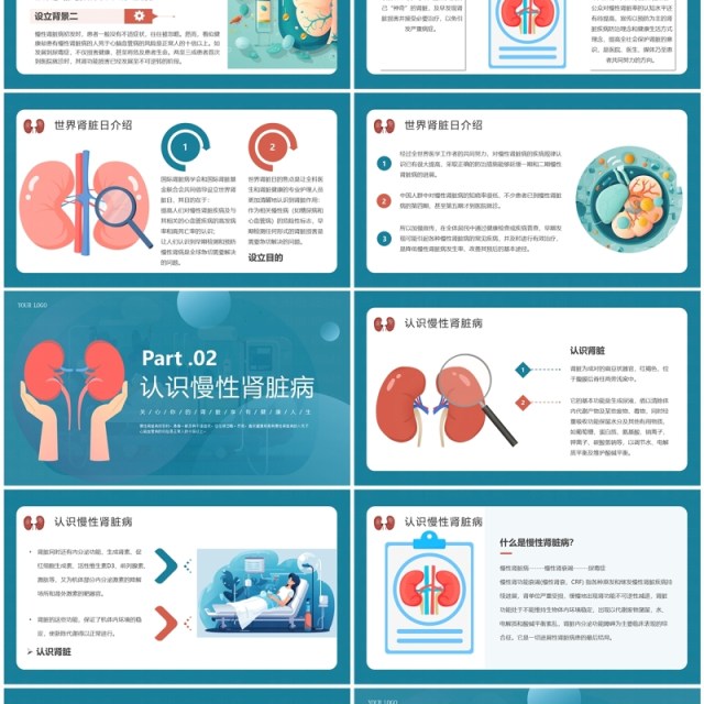 蓝色简约医疗慢性肾脏病宣传教育PPT模板