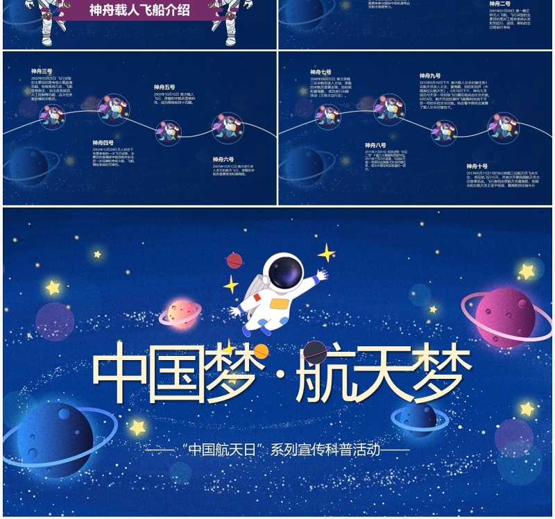 蓝色星空中国梦航天梦主题介绍PPT模板