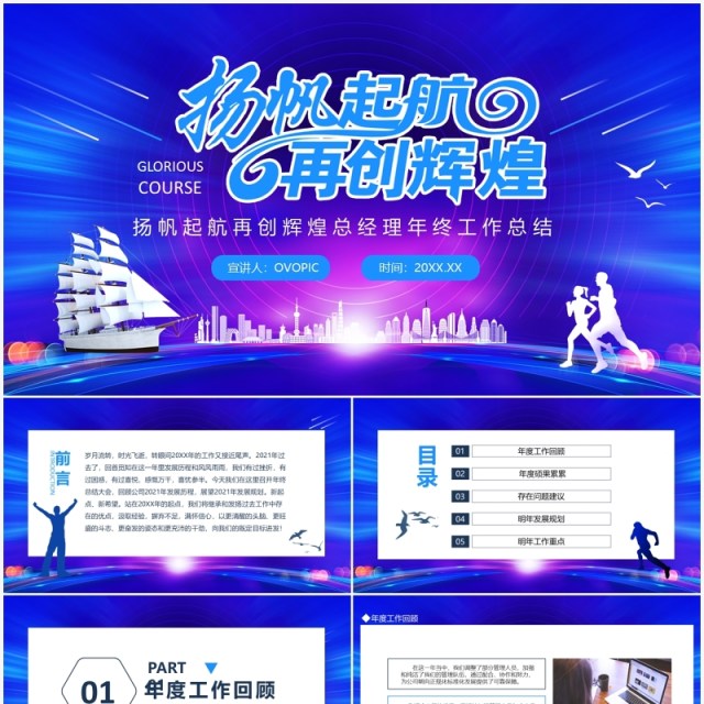 扬帆起航再创辉煌总经理年终工作总结动态PPT模板 扬帆起航再创辉煌总经理年终工作总结动态PPT模板