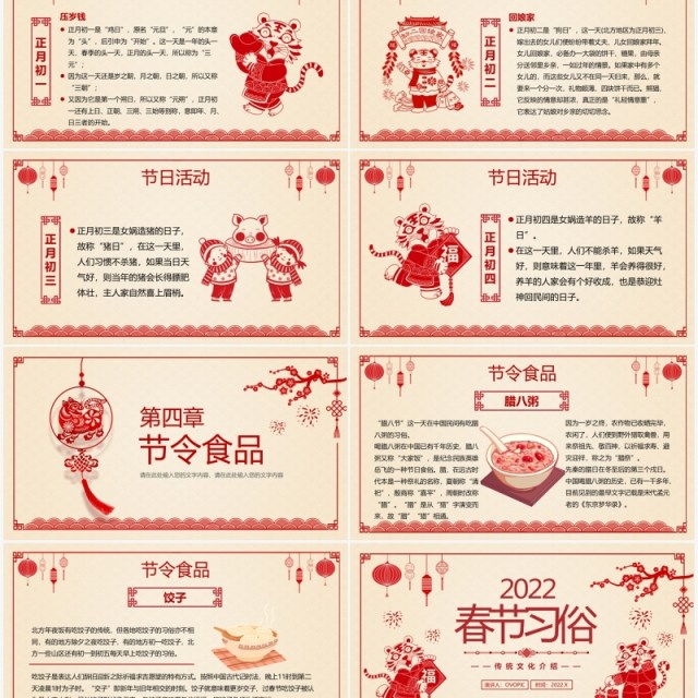 红色剪纸中国风春节习俗介绍PPT模板 红色剪纸中国风春节习俗介绍PPT模板