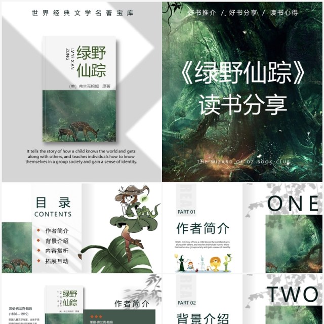 绿色清新风绿野仙踪读书分享PPT模板 绿色清新风绿野仙踪读书分享PPT模板