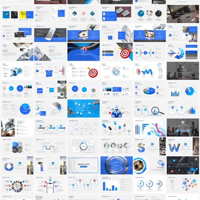 400多页多用途蓝色商业计划书公司工作报告项目宣传介绍时间轴团队地图PPT模板素材