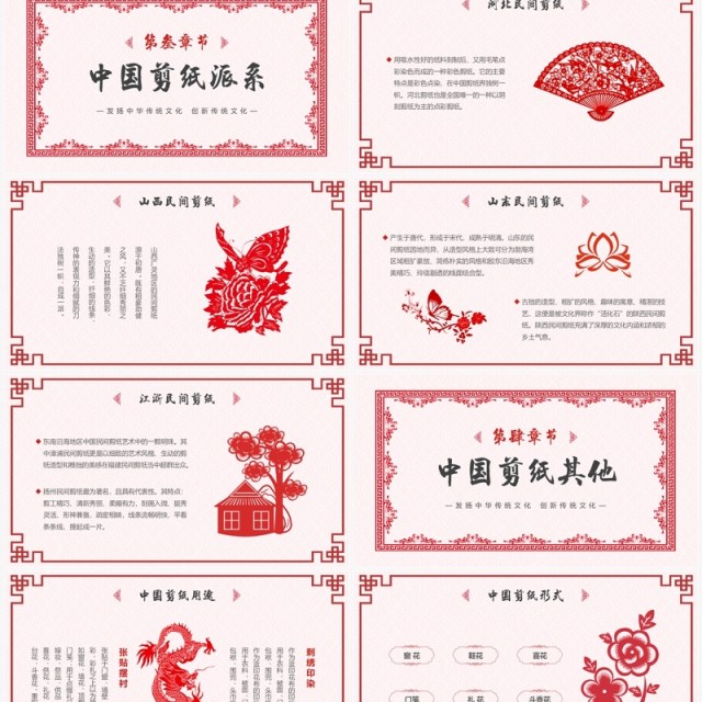 红色中国风传统中国剪纸文化PPT模板 红色中国风传统中国剪纸文化PPT模板