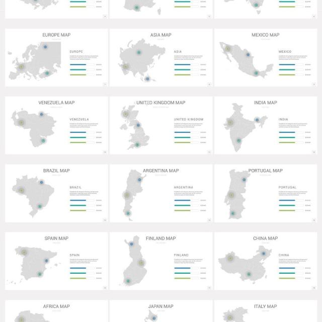 48款世界地图多国家信息PPT矢量图形