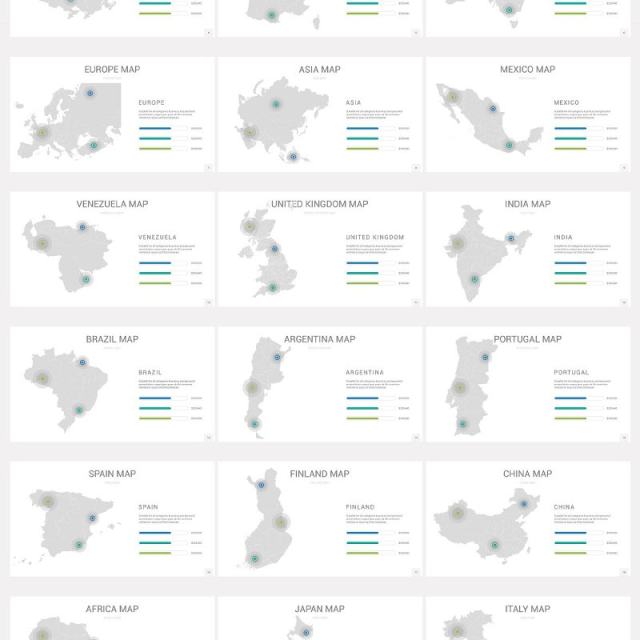 48款世界地图多国家信息PPT矢量图形