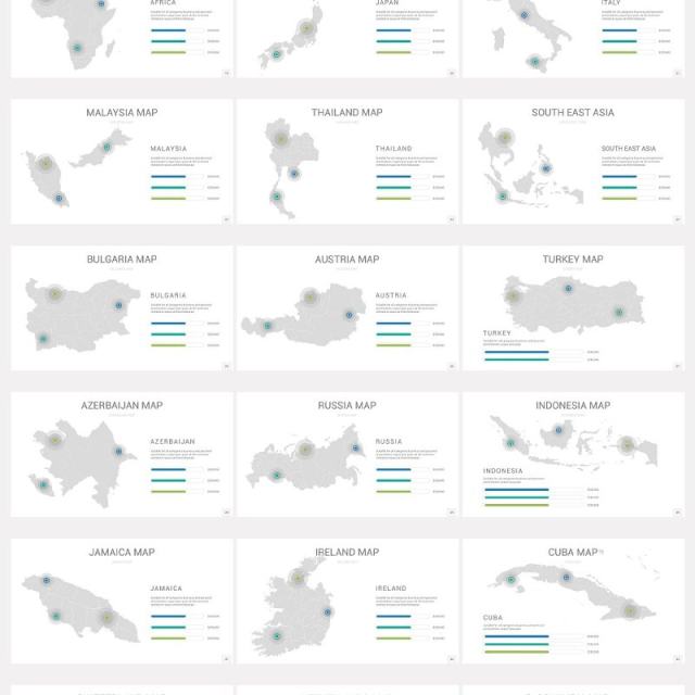 48款世界地图多国家信息PPT矢量图形